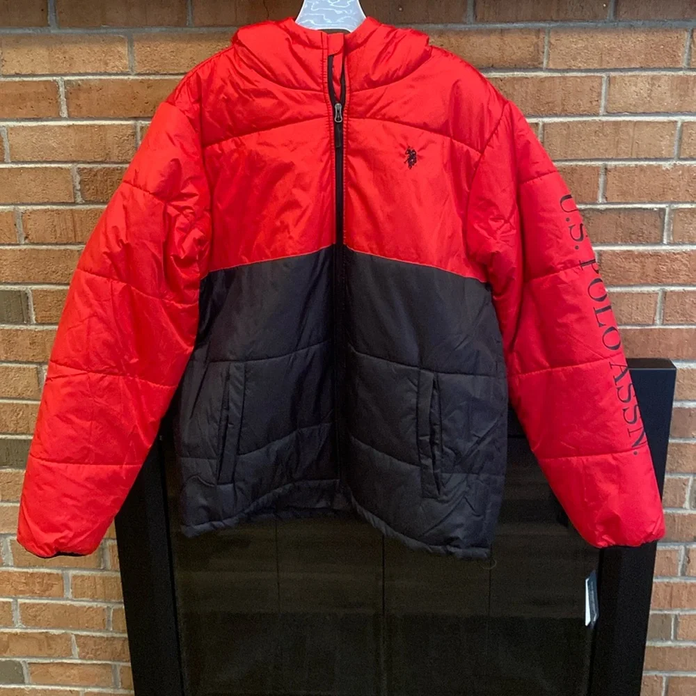 US POLO XL PUFFER HOODED ZIPPER JACKET, 24”W X 30”L DRAW STRING HEM. NEW W/ TAGS - Picture 1 of 9